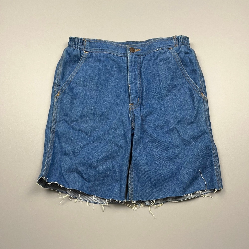 AKA Cutoff Shorts Womens 7/29 Blue Vintage Elastic Waist Frayed Hem 80s 70s